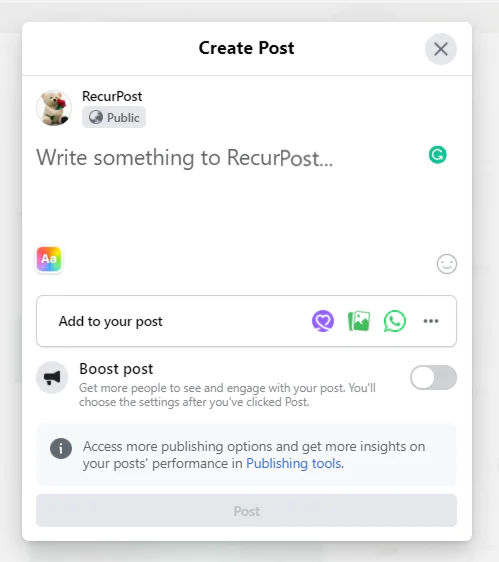 Create facebook post for recurpost