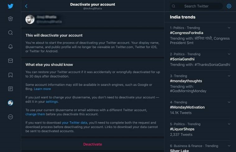 Disactivate your twitter account