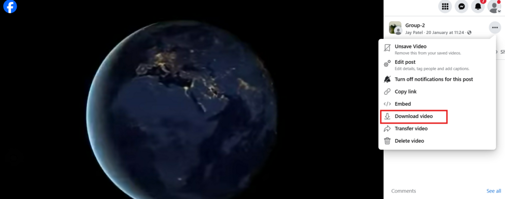 download to save the Facebook video