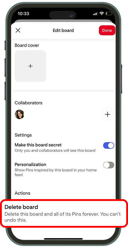 Delete Pinterest Board