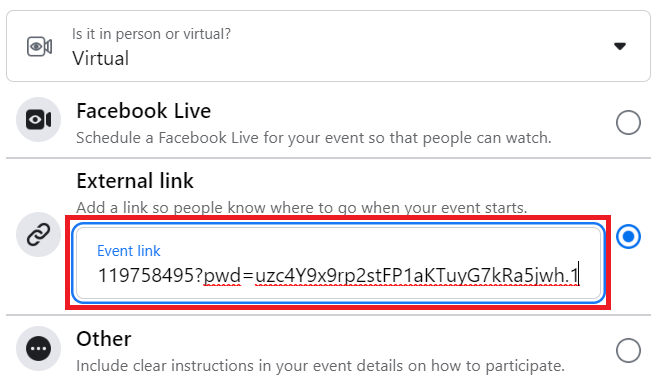 Create event: Event Link