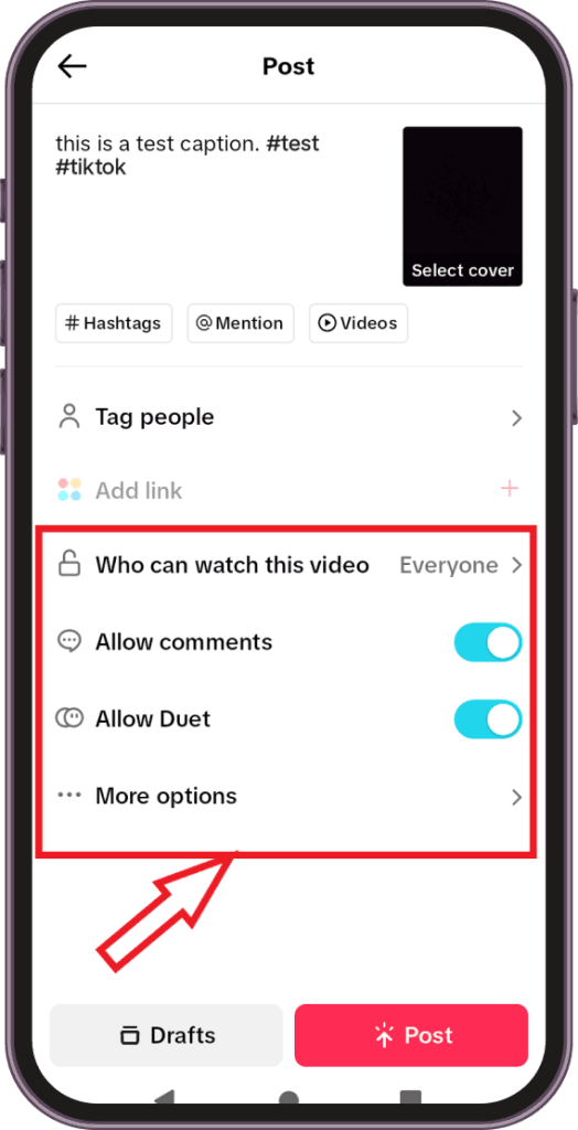 Adjust tiktok video Settings