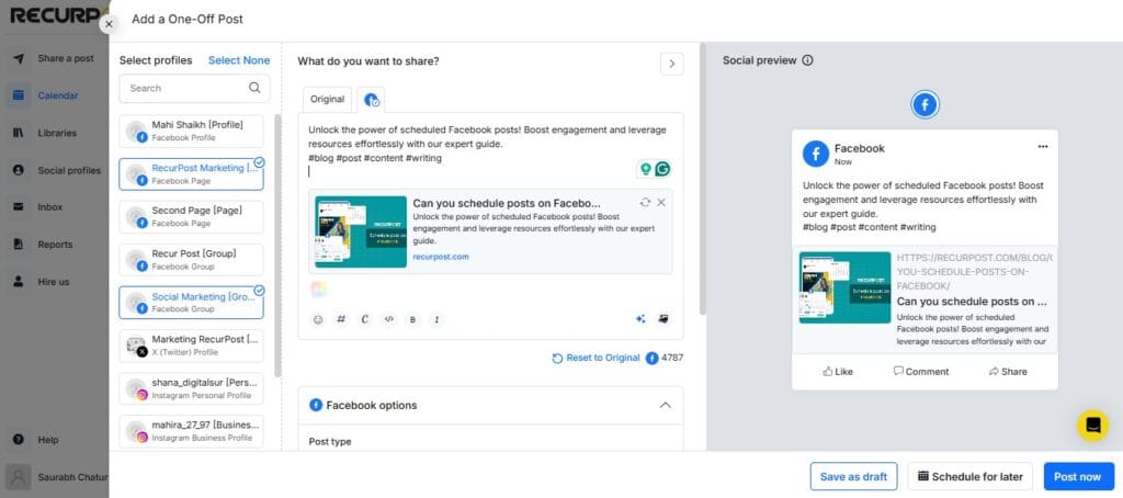 RecurPost facebook scheduler