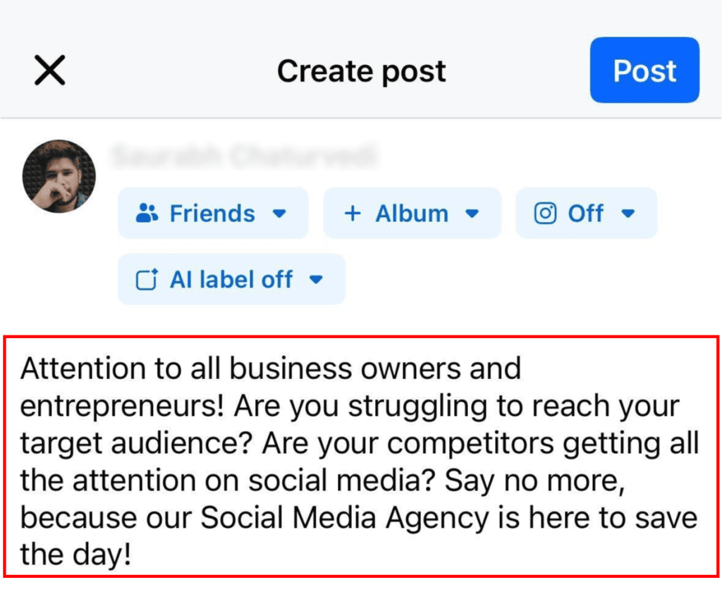 write your post on facebook app
