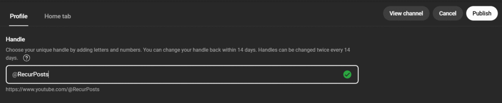 change youtube channel handle name