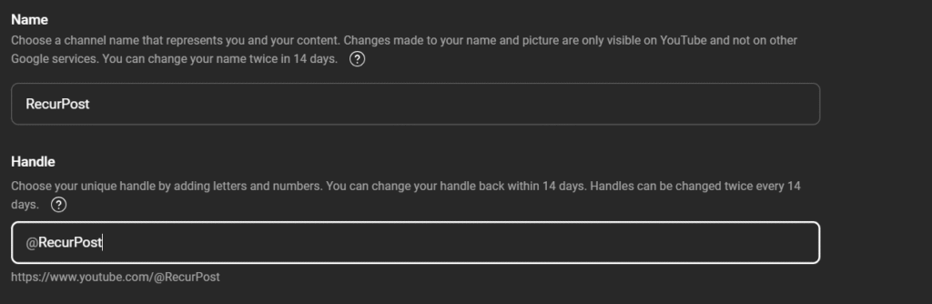 youtube channel handle