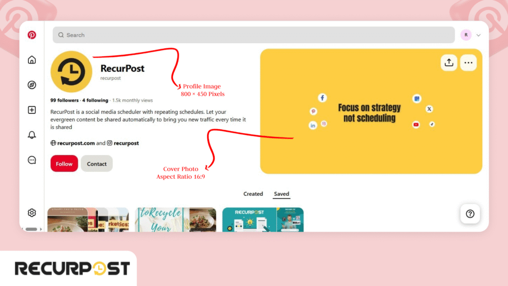 Pinterest Profile & Cover Photo Sizes