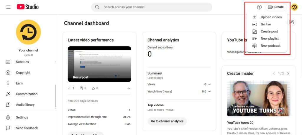 Manage Content in YouTube Studio-Uploading Videos 1
