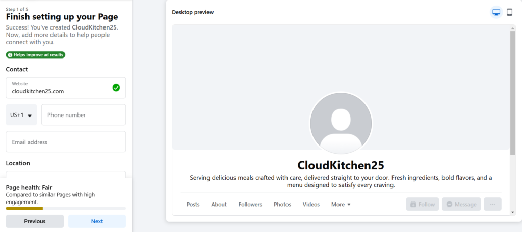 Add Contact Details in Facebook business page