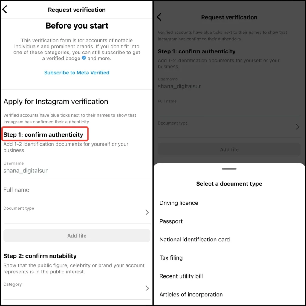 Process to Request Instagram Verification - confirm authenticity
