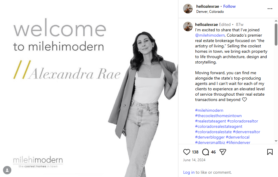 Professional real estate services highlighted in social media post