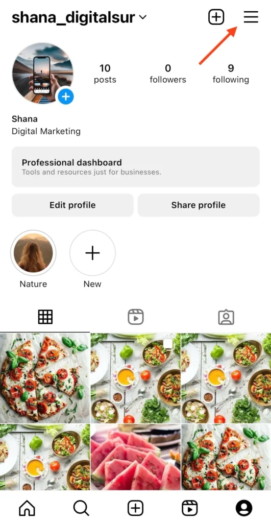 Tap the three-line menu in the top right corner - Instagram