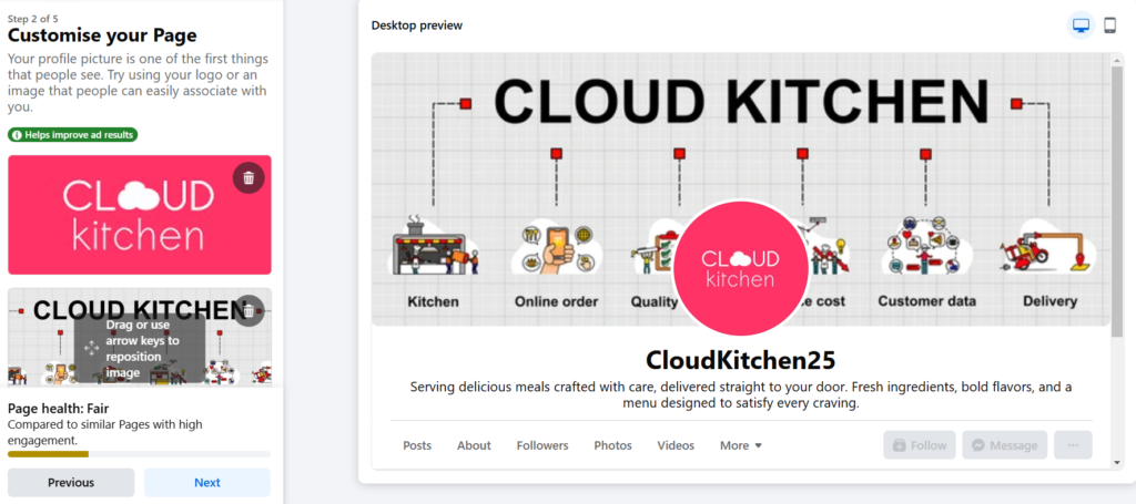 Upload Profile and Cover Photos while creating a facebook business page