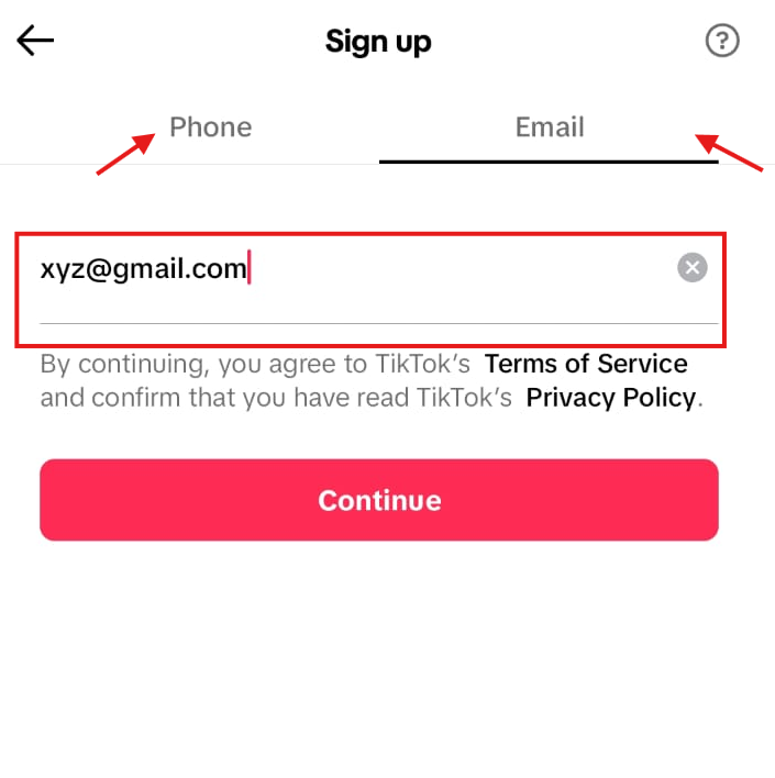 signup to tiktok via email