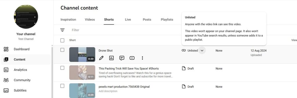 YouTube Video Visibility - Unlisted
