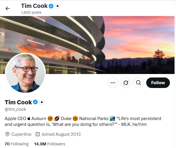 Tim Cook Twitter profile