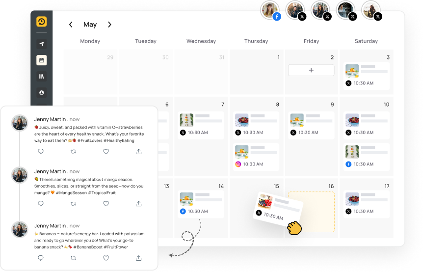 Twitter scheduler dashboard with monthly content calendar