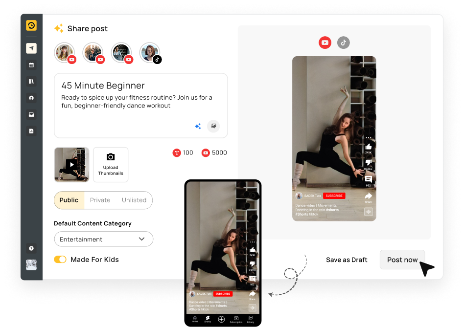 Set video category tags and publish time on YouTube