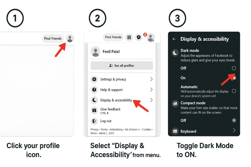 How to turn on facebook dark mode on desktop