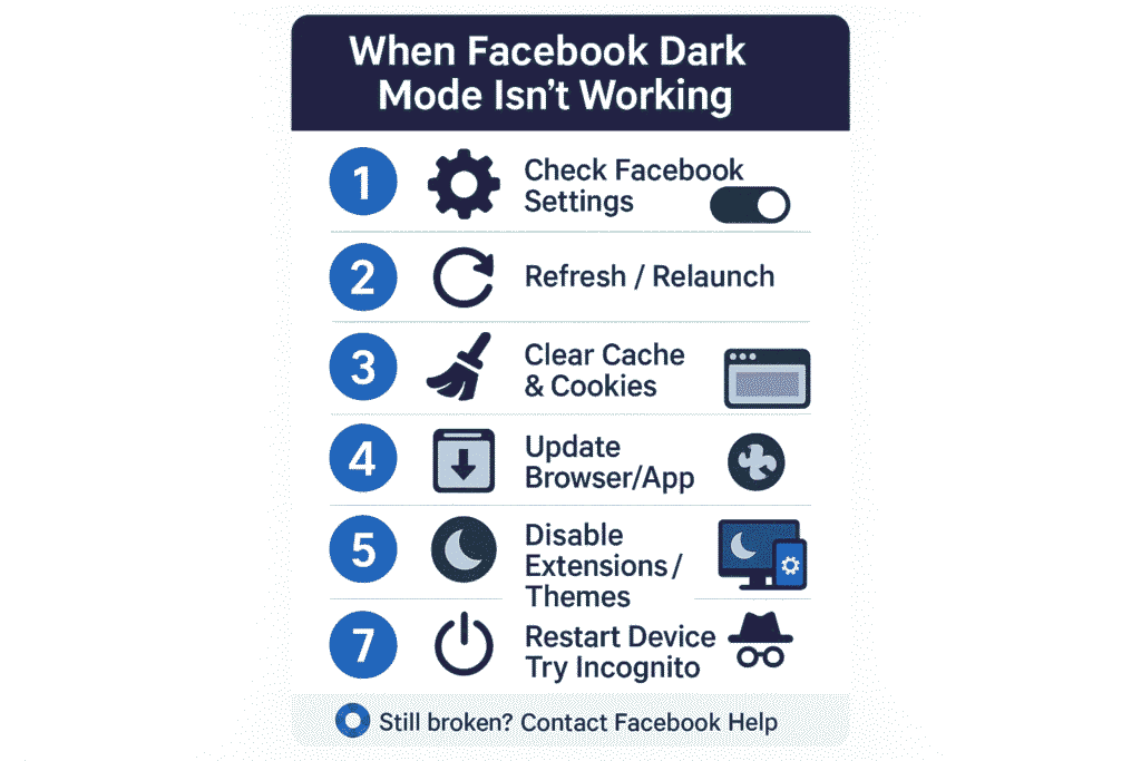 What to do if facebook dark mode is not working