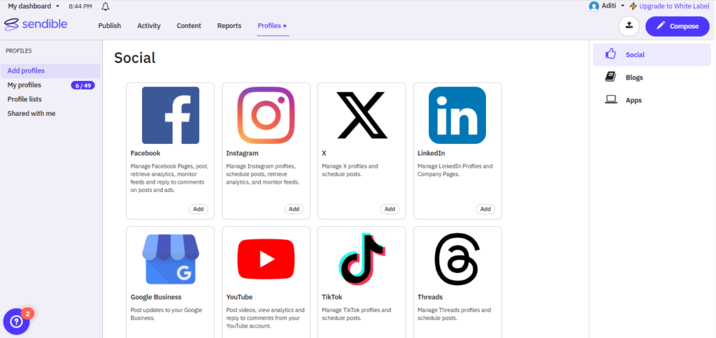 Sendible's Platform Support