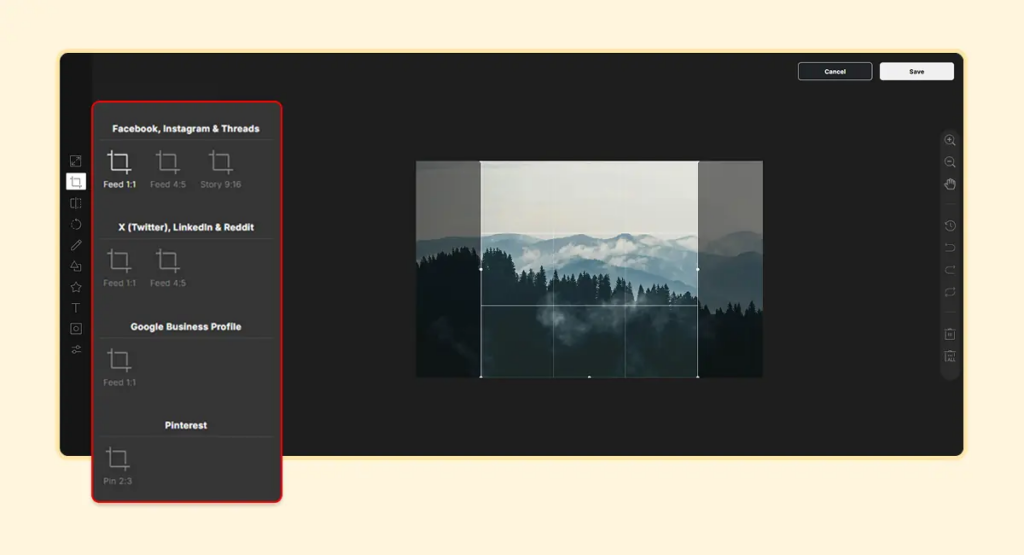 platform-specific cropping presets
