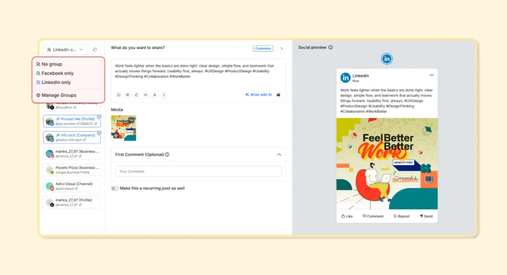 Faster Profile Selection with Social Profile Grouping