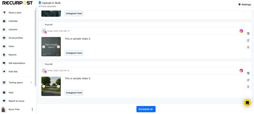 RecurPost Bulk Upload and Schedule